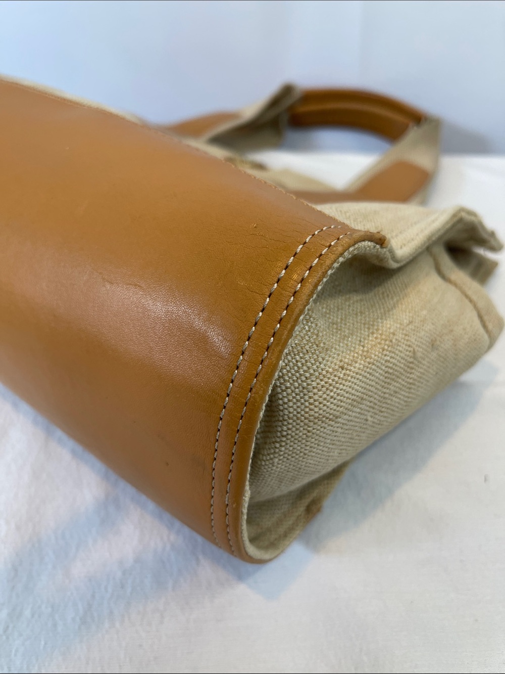 Tory Burch Ella Canvas Tote Beige Natural Canvas Leather Trim Small Tote Bag - Picture 10 of 15